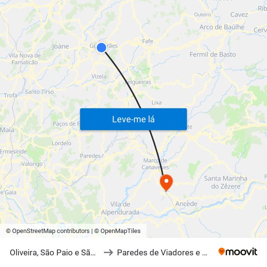 Oliveira, São Paio e São Sebastião to Paredes de Viadores e Manhuncelos map