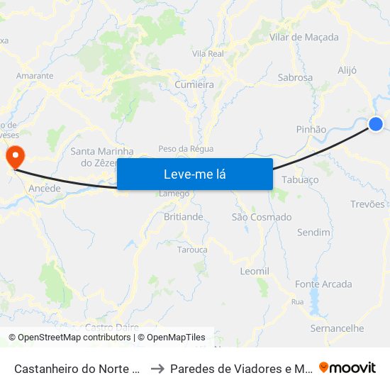 Castanheiro do Norte e Ribalonga to Paredes de Viadores e Manhuncelos map