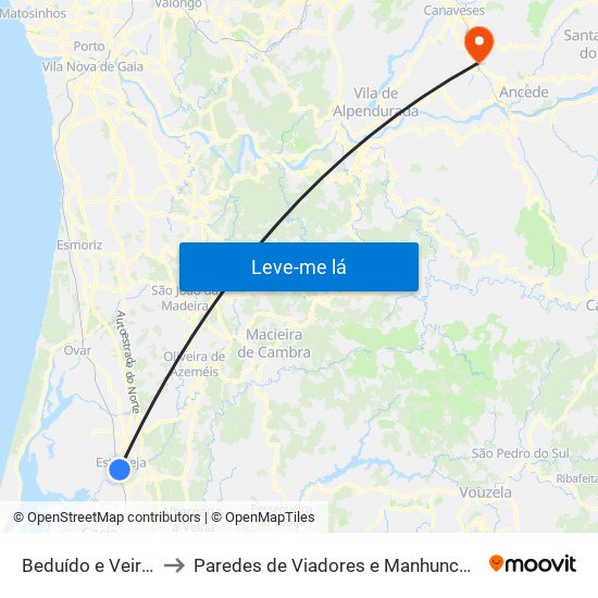 Beduído e Veiros to Paredes de Viadores e Manhuncelos map