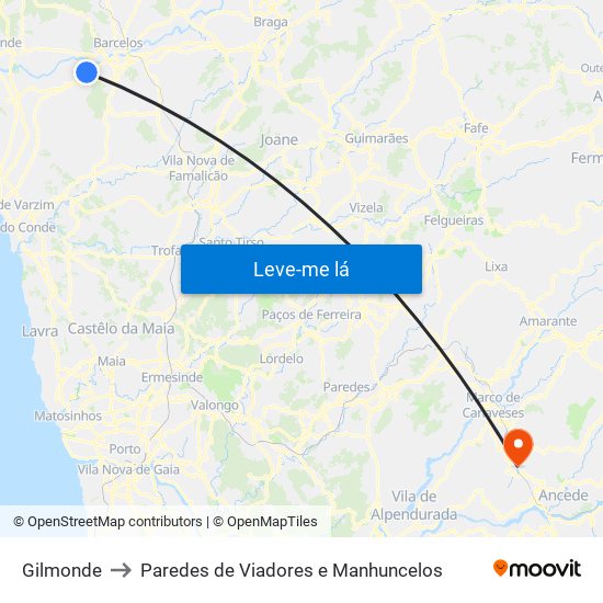 Gilmonde to Paredes de Viadores e Manhuncelos map