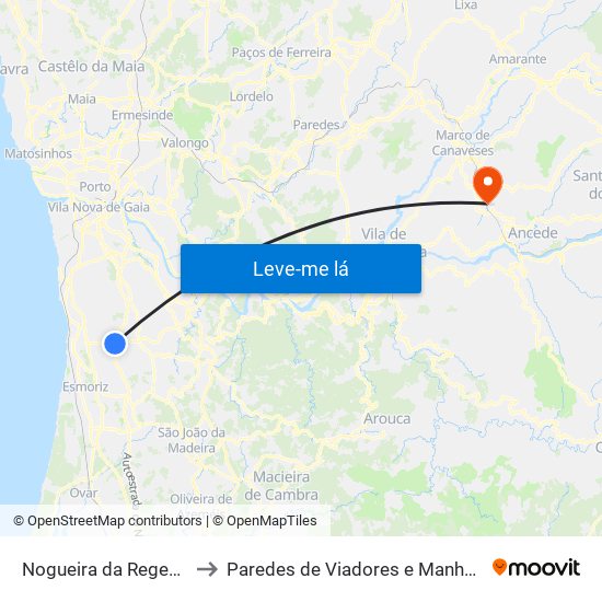 Nogueira da Regedoura to Paredes de Viadores e Manhuncelos map