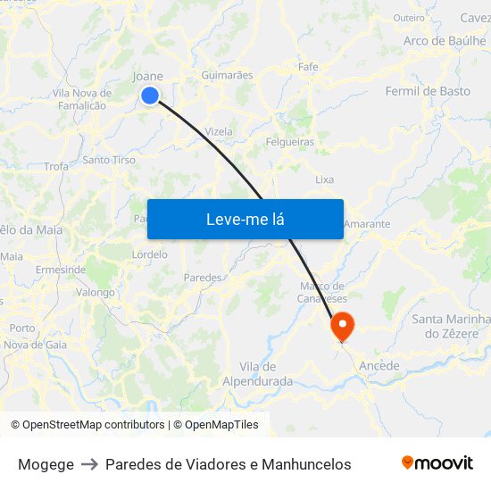 Mogege to Paredes de Viadores e Manhuncelos map