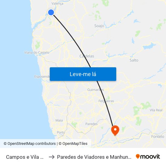 Campos e Vila Meã to Paredes de Viadores e Manhuncelos map