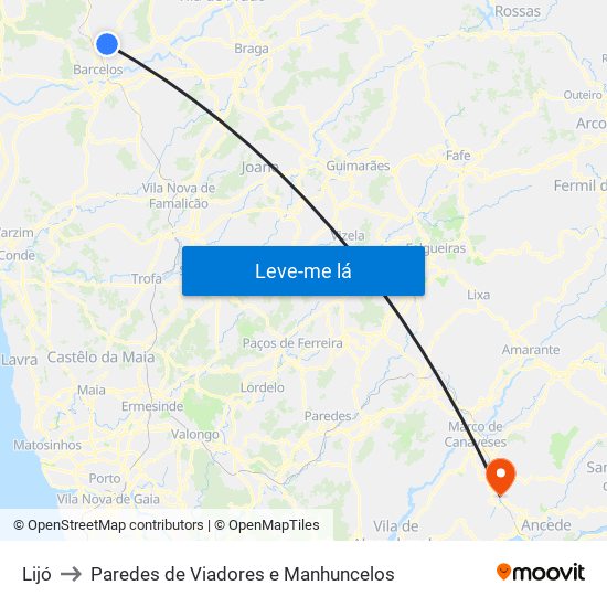 Lijó to Paredes de Viadores e Manhuncelos map