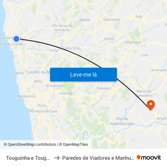 Touguinha e Touguinhó to Paredes de Viadores e Manhuncelos map