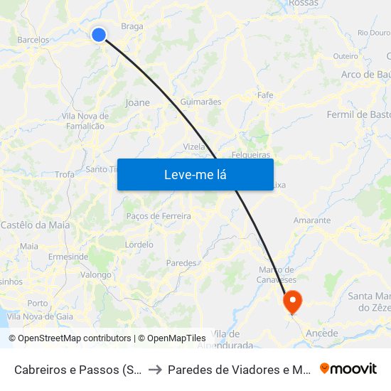 Cabreiros e Passos (São Julião) to Paredes de Viadores e Manhuncelos map