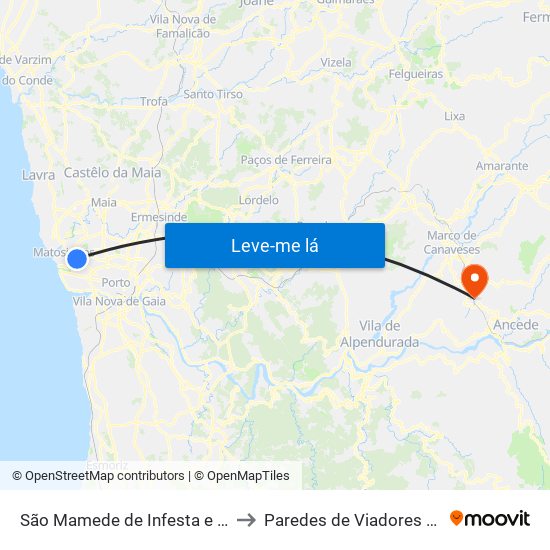 São Mamede de Infesta e Senhora da Hora to Paredes de Viadores e Manhuncelos map