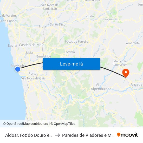 Aldoar, Foz do Douro e Nevogilde to Paredes de Viadores e Manhuncelos map