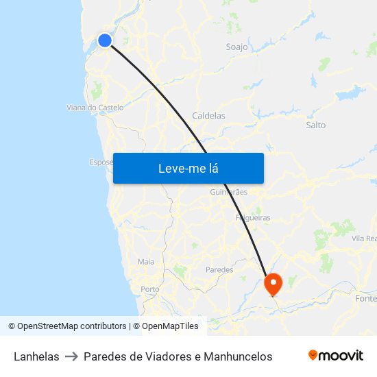 Lanhelas to Paredes de Viadores e Manhuncelos map