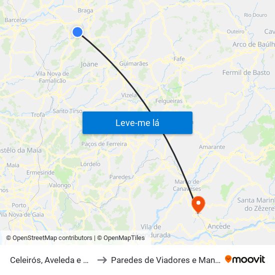 Celeirós, Aveleda e Vimieiro to Paredes de Viadores e Manhuncelos map