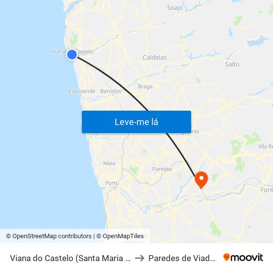 Viana do Castelo (Santa Maria Maior e Monserrate) e Meadela to Paredes de Viadores e Manhuncelos map