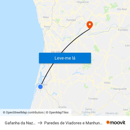 Gafanha da Nazaré to Paredes de Viadores e Manhuncelos map