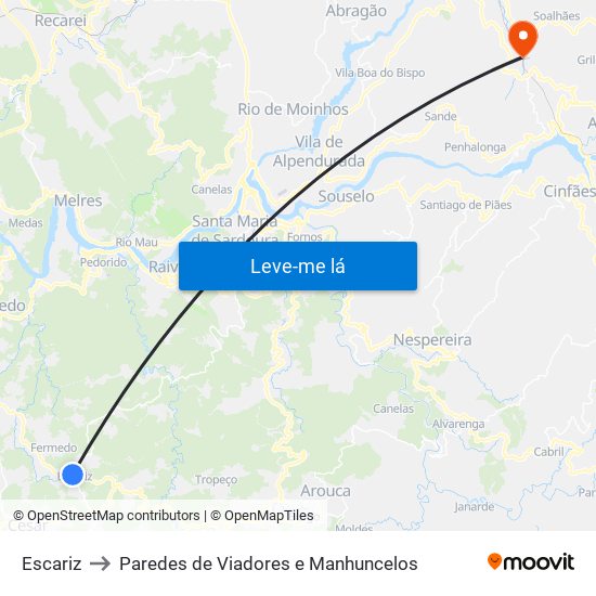 Escariz to Paredes de Viadores e Manhuncelos map