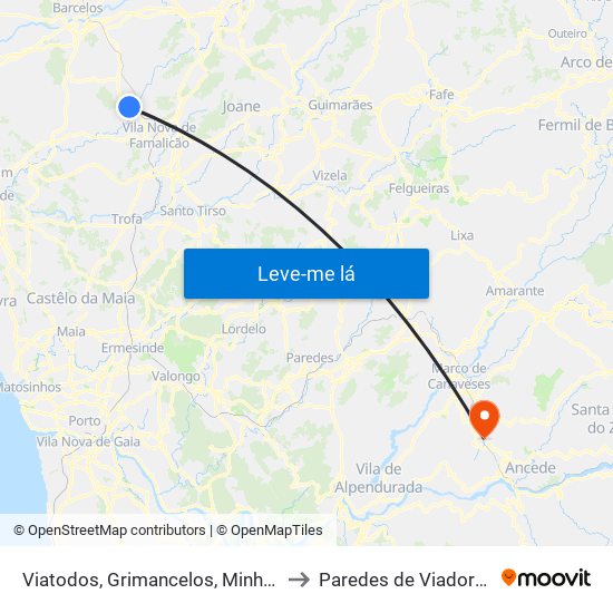 Viatodos, Grimancelos, Minhotães e Monte de Fralães to Paredes de Viadores e Manhuncelos map