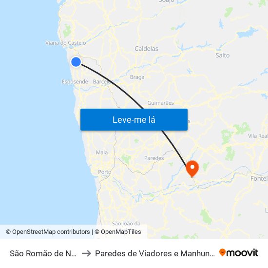 São Romão de Neiva to Paredes de Viadores e Manhuncelos map