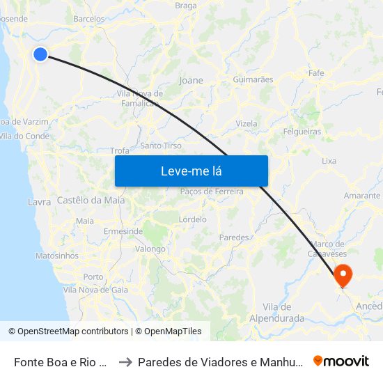 Fonte Boa e Rio Tinto to Paredes de Viadores e Manhuncelos map