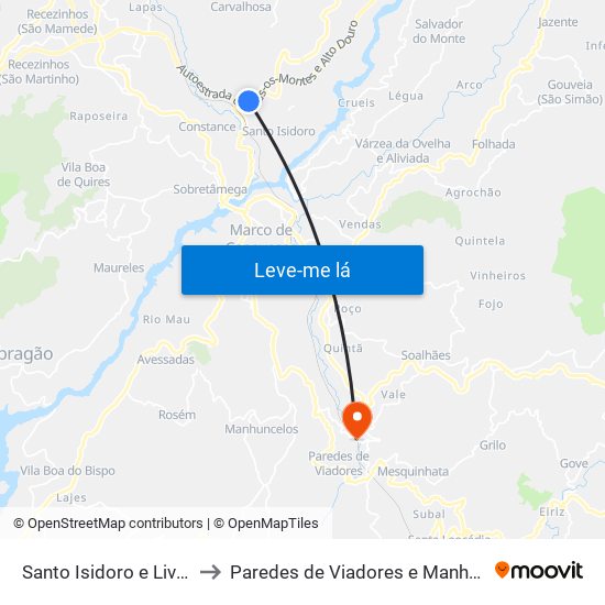 Santo Isidoro e Livração to Paredes de Viadores e Manhuncelos map
