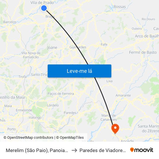 Merelim (São Paio), Panoias e Parada de Tibães to Paredes de Viadores e Manhuncelos map