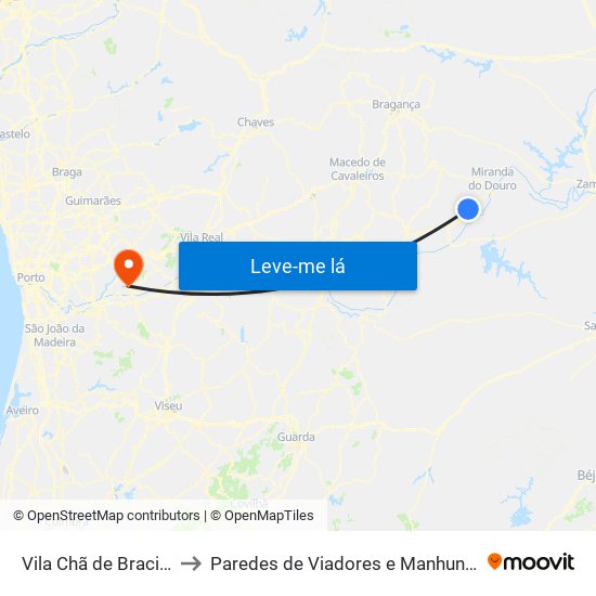 Vila Chã de Braciosa to Paredes de Viadores e Manhuncelos map