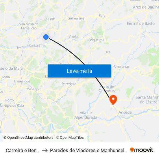 Carreira e Bente to Paredes de Viadores e Manhuncelos map