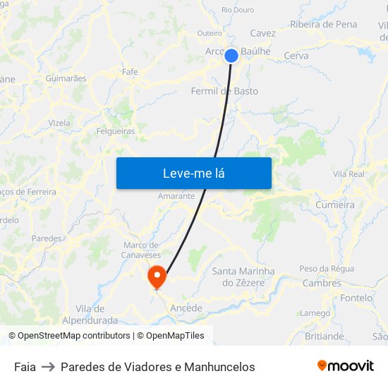 Faia to Paredes de Viadores e Manhuncelos map