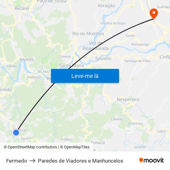 Fermedo to Paredes de Viadores e Manhuncelos map