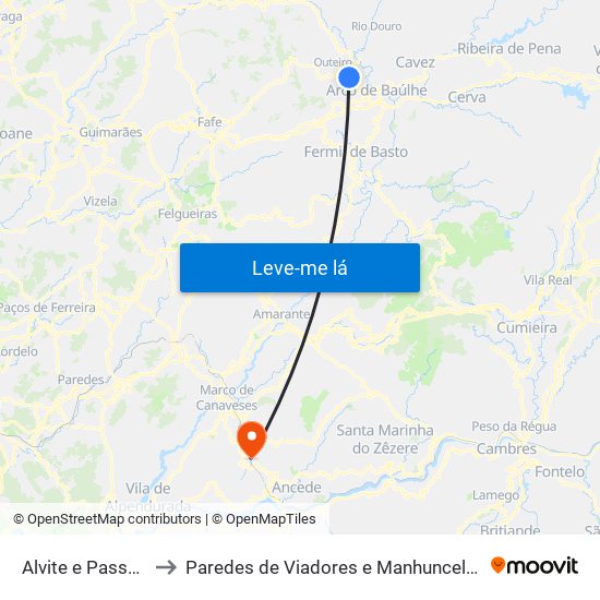 Alvite e Passos to Paredes de Viadores e Manhuncelos map