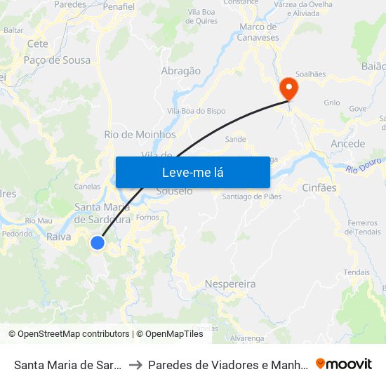Santa Maria de Sardoura to Paredes de Viadores e Manhuncelos map