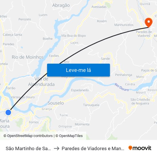 São Martinho de Sardoura to Paredes de Viadores e Manhuncelos map
