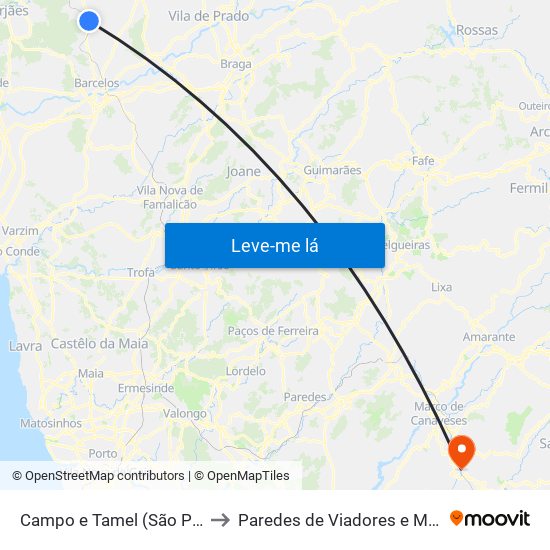 Campo e Tamel (São Pedro Fins) to Paredes de Viadores e Manhuncelos map