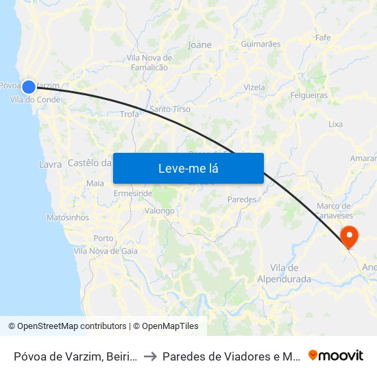 Póvoa de Varzim, Beiriz e Argivai to Paredes de Viadores e Manhuncelos map