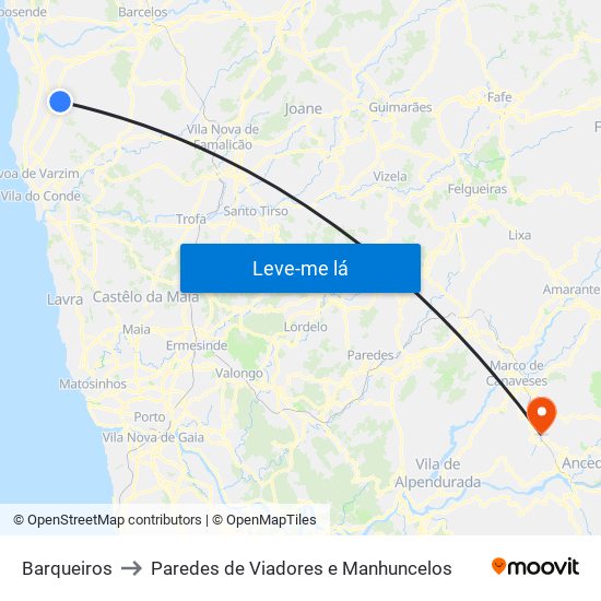 Barqueiros to Paredes de Viadores e Manhuncelos map