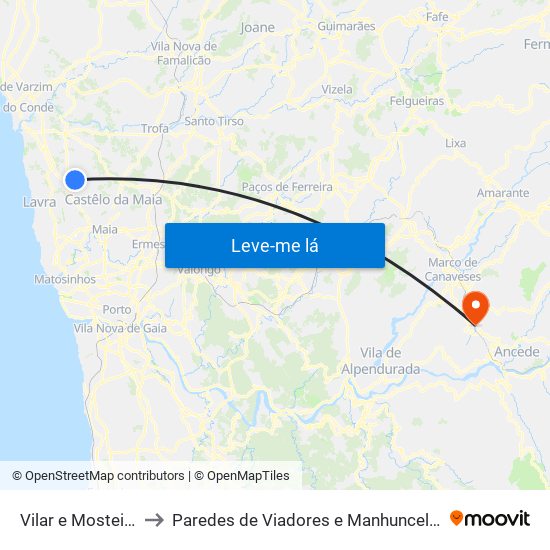 Vilar e Mosteiró to Paredes de Viadores e Manhuncelos map