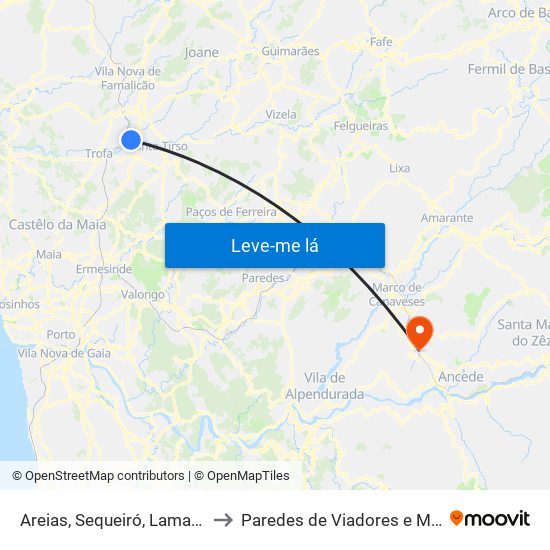 Areias, Sequeiró, Lama e Palmeira to Paredes de Viadores e Manhuncelos map