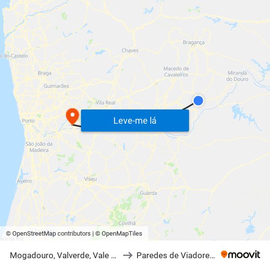 Mogadouro, Valverde, Vale de Porco e Vilar de Rei to Paredes de Viadores e Manhuncelos map