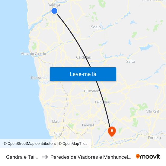 Gandra e Taião to Paredes de Viadores e Manhuncelos map