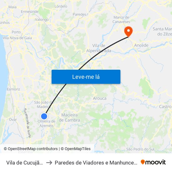 Vila de Cucujães to Paredes de Viadores e Manhuncelos map