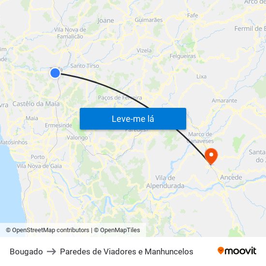 Bougado to Paredes de Viadores e Manhuncelos map
