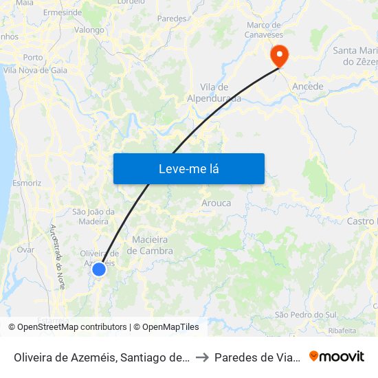 Oliveira de Azeméis, Santiago de Riba-Ul, Ul, Macinhata da Seixa e Madail to Paredes de Viadores e Manhuncelos map