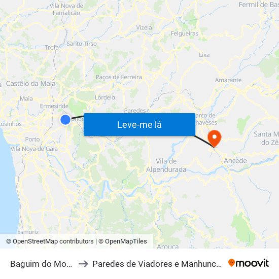 Baguim do Monte to Paredes de Viadores e Manhuncelos map