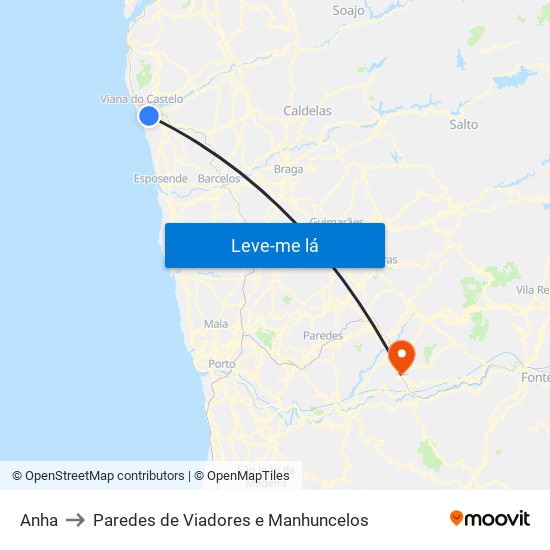 Anha to Paredes de Viadores e Manhuncelos map