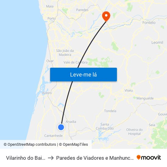 Vilarinho do Bairro to Paredes de Viadores e Manhuncelos map