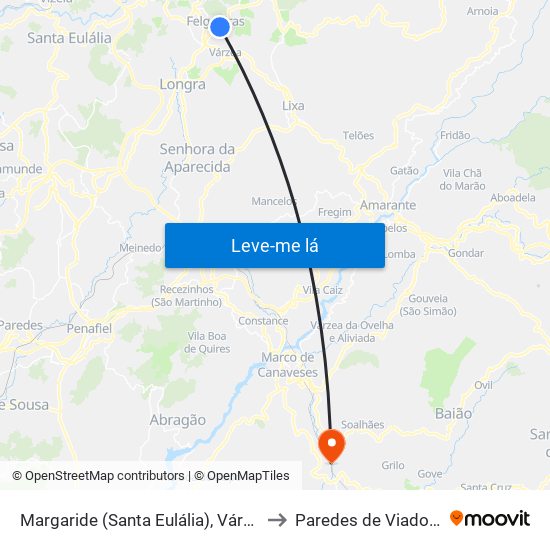 Margaride (Santa Eulália), Várzea, Lagares, Varziela e Moure to Paredes de Viadores e Manhuncelos map