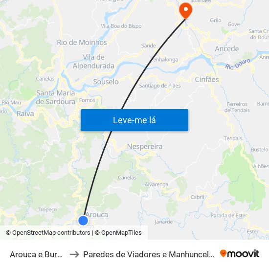 Arouca e Burgo to Paredes de Viadores e Manhuncelos map