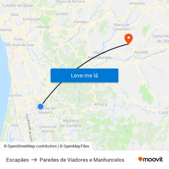 Escapães to Paredes de Viadores e Manhuncelos map