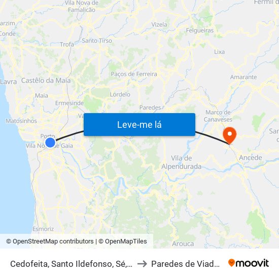Cedofeita, Santo Ildefonso, Sé, Miragaia, São Nicolau e Vitória to Paredes de Viadores e Manhuncelos map