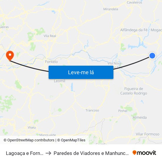 Lagoaça e Fornos to Paredes de Viadores e Manhuncelos map