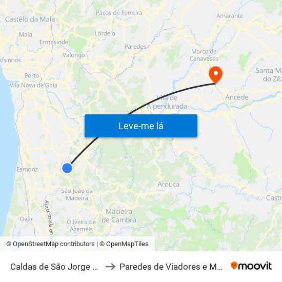 Caldas de São Jorge e Pigeiros to Paredes de Viadores e Manhuncelos map
