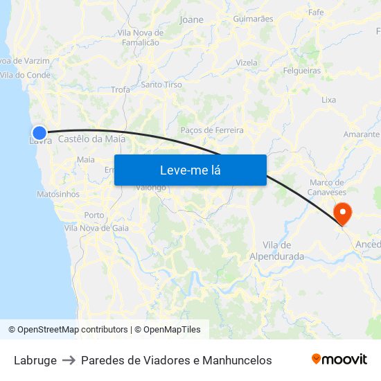 Labruge to Paredes de Viadores e Manhuncelos map