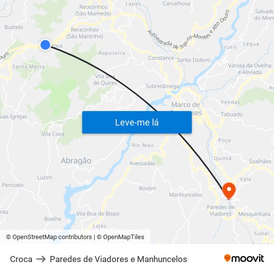 Croca to Paredes de Viadores e Manhuncelos map